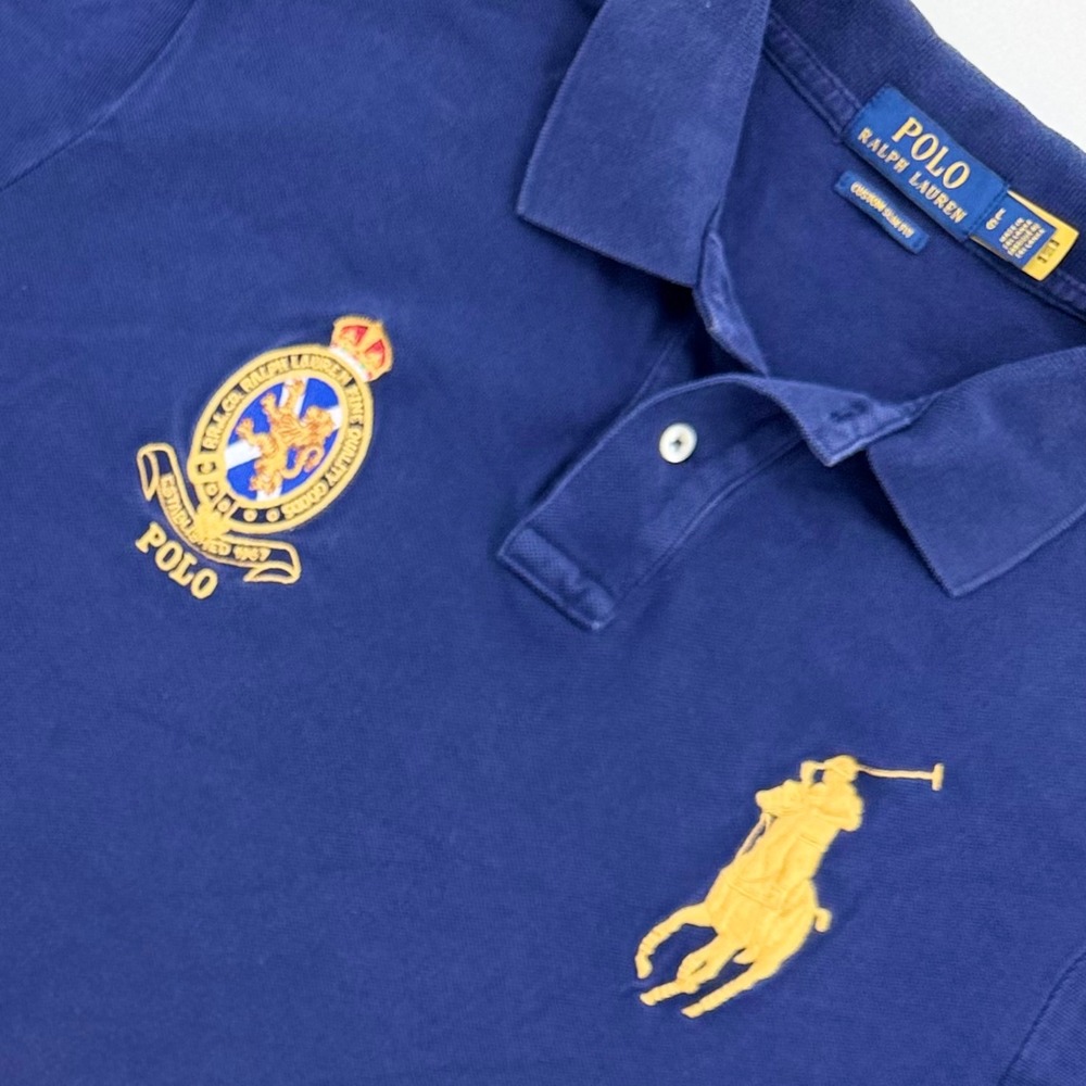 Polo Ralph Lauren Polo Shirt Men L Blue Big Pony Crest Slim Fit Good